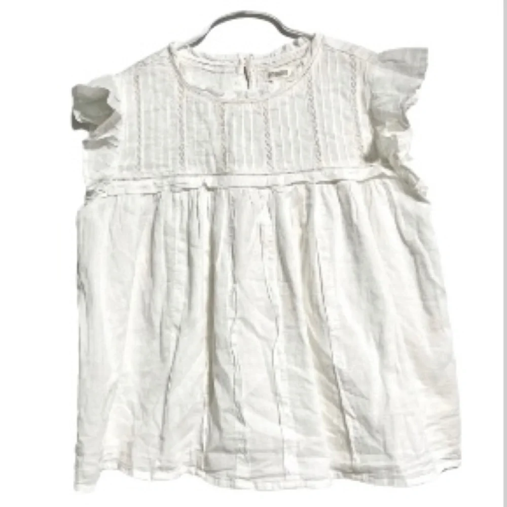 GYMBOREE Cream White Cap Ruffle Sleeves Babydoll Top Girls Large 10 12